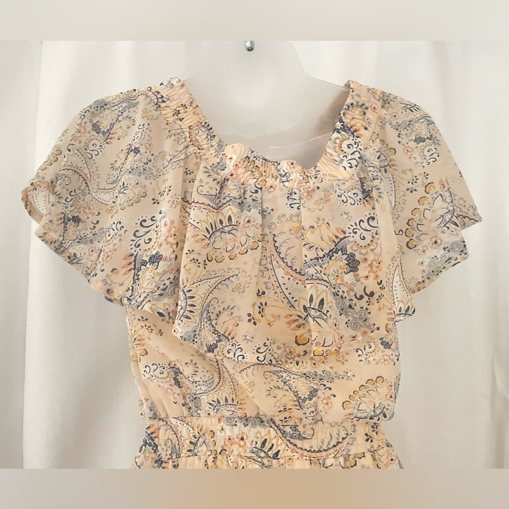 Y2K  Cream and Blue paisly floral  Maxi Dress XXS - Picture 5 of 6